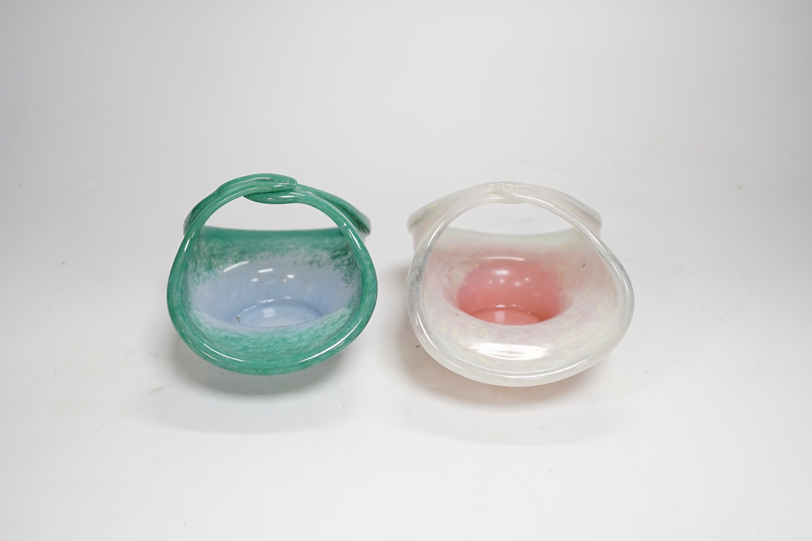 Two Vasart glass baskets, signed to the bases, the largest 14cm wide